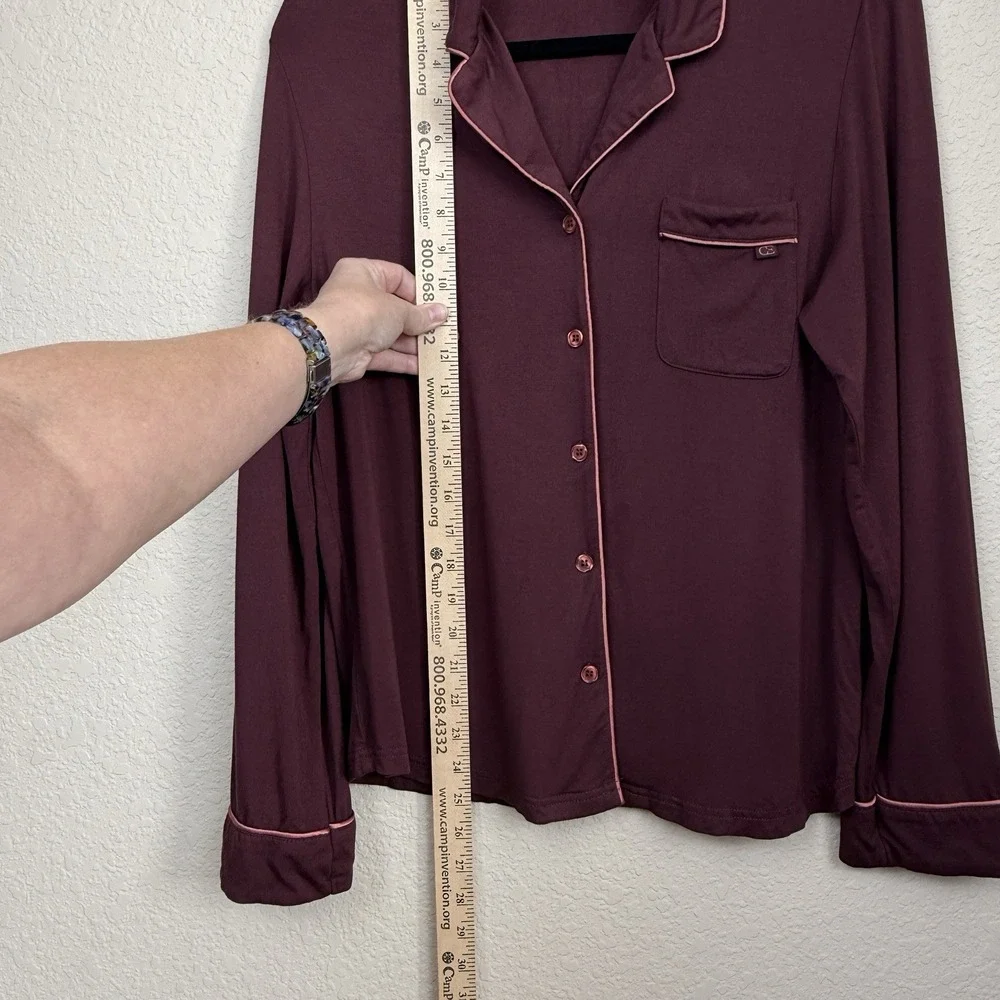 Cozy Earth Womens Bamboo Viscose Pajama Set Maroon Button Front Pockets Soft XS